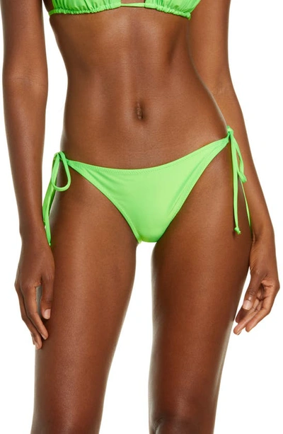 Shop Ganni Solid Side Tie Bikini Bottoms In Lime Popsicle
