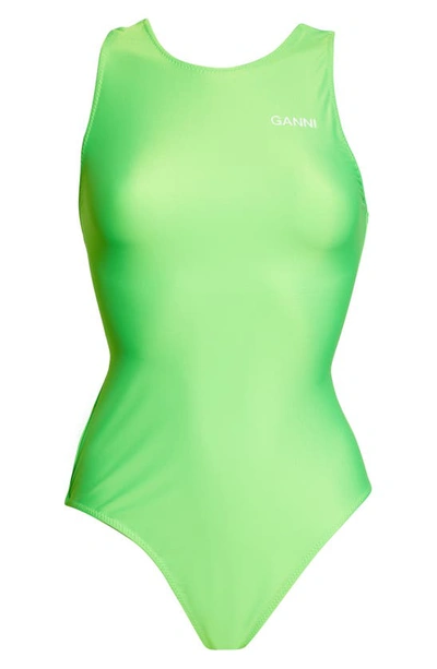 Shop Ganni Solid One-piece Swimsuit In Lime Popsicle