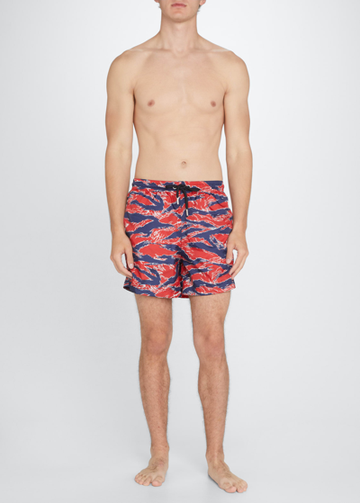 Shop Moncler Men's Tiger Camo Swim Shorts In Plum
