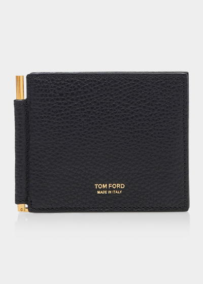 Tom Ford Soft Grain Leather T Line Money Clip Wallet In Black