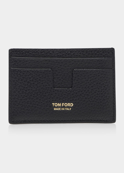 Shop Tom Ford Men's Leather T-line Classic Card Holder In Black