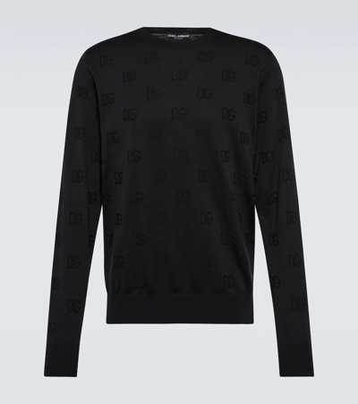 Shop Dolce & Gabbana Logo Jacquard Silk Sweater In Black