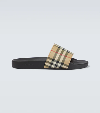 Shop Burberry Vintage Checked Slides In Archive Beige Ip Check