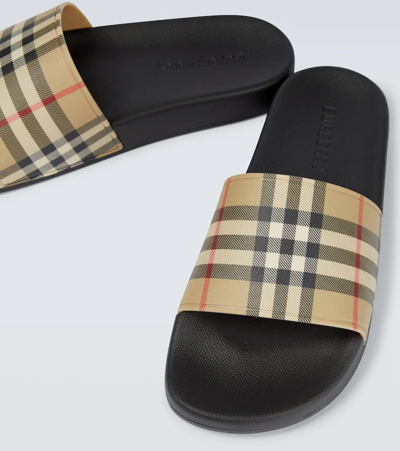 Shop Burberry Vintage Checked Slides In Archive Beige Ip Check