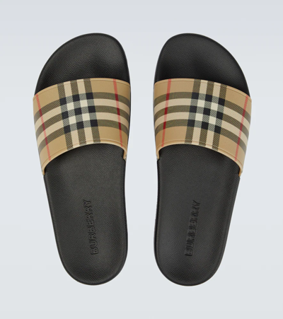 Shop Burberry Vintage Checked Slides In Archive Beige Ip Check