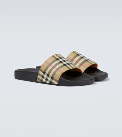 Shop Burberry Vintage Checked Slides In Archive Beige Ip Check