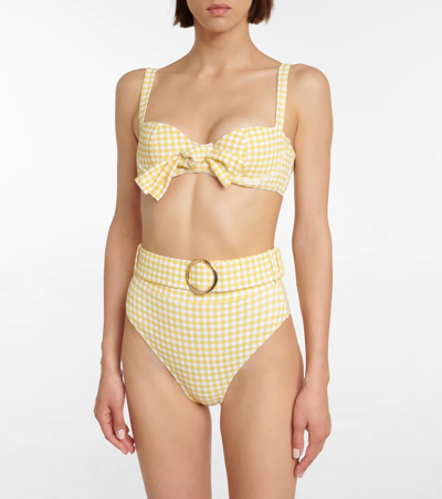 Shop Alexandra Miro Ursula Checked High-rise Bikini Bottoms In Yellow Gingham