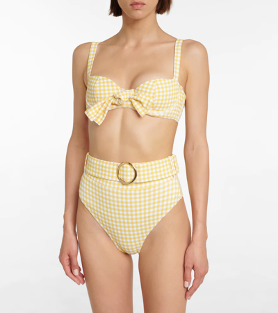 Shop Alexandra Miro Clara Checked Bikini Top In Yellow Gingham