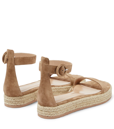 Shop Gianvito Rossi Portofino Suede Espadrille Sandals In Camel+natural