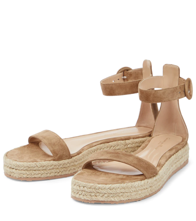 Shop Gianvito Rossi Portofino Suede Espadrille Sandals In Camel+natural