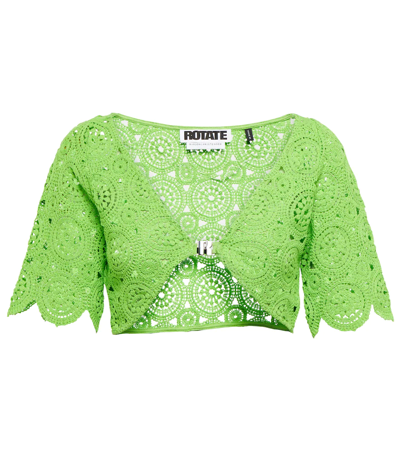 Shop Rotate Birger Christensen Milandran Crochet Cotton-blend Shrug In Green Flash