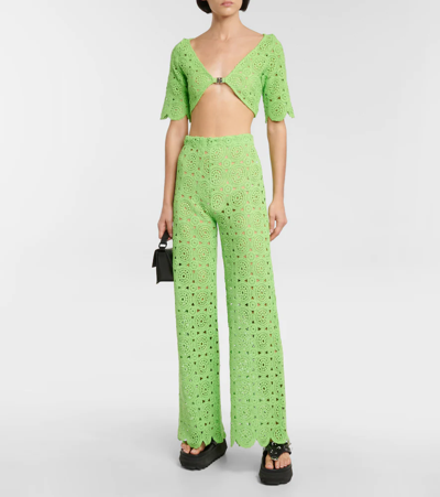 Rotate Birger Christensen Milandran Crochet Cotton-blend Shrug In Green Flash