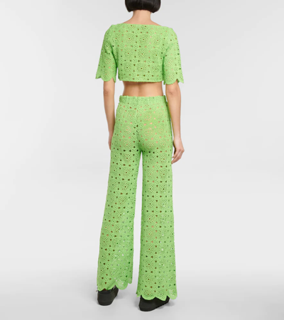 Rotate Birger Christensen Milandran Crochet Cotton-blend Shrug In Green Flash