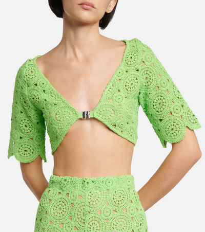 Shop Rotate Birger Christensen Milandran Crochet Cotton-blend Shrug In Green Flash
