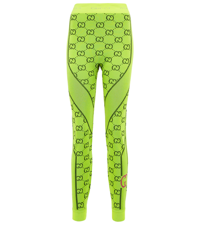 Shop Gucci Gg Supreme Jacquard Leggings In Fluo Yellow/black