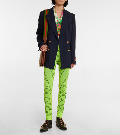 Shop Gucci Gg Supreme Jacquard Leggings In Fluo Yellow/black