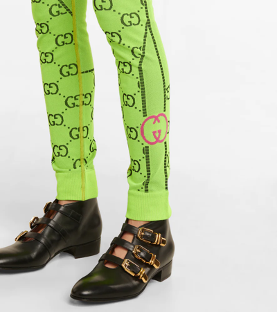 Shop Gucci Gg Supreme Jacquard Leggings In Fluo Yellow/black