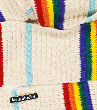 Shop Acne Studios Striped Wool Knit Scarf In Cold Purple/oatmeal Melange