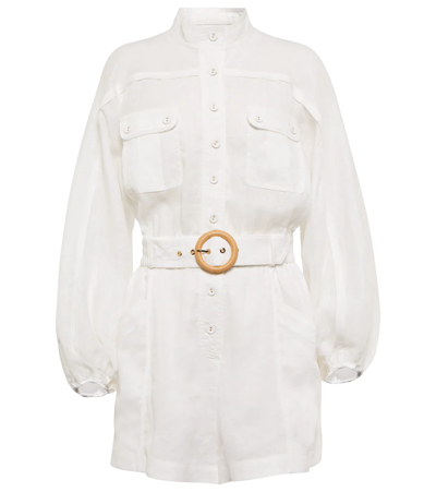 Shop Zimmermann Anneke Belted Linen Romper In Ivory