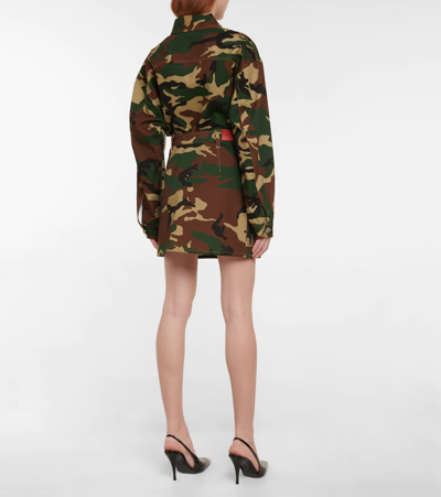 Shop Alessandra Rich High-rise Camouflage Gabardine Miniskirt In Brown-green