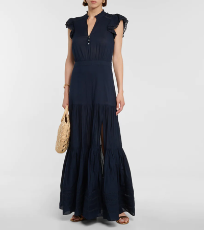 Shop Veronica Beard Satori Lace-trimmed Cotton Maxi Dress In Ink