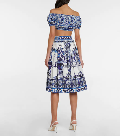 Shop Dolce & Gabbana Printed Cotton Midi Skirt In Tris Maioliche F.bco