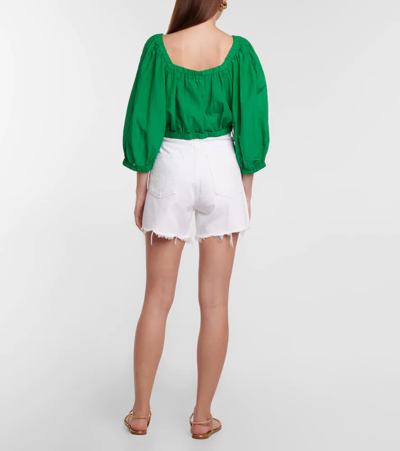 Shop Velvet Cotton And Silk Top In Emerald