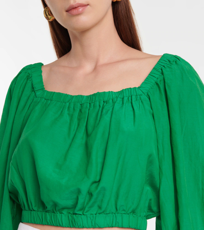 Shop Velvet Cotton And Silk Top In Emerald
