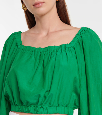 Velvet Cotton And Silk Top In Emerald