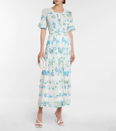 Shop Loveshackfancy Edie Cotton Maxi Dress In Blueberry Cloud