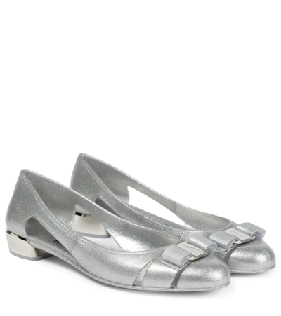 Shop Ferragamo Vara Jelly Ballet Flats In Silver Glitter