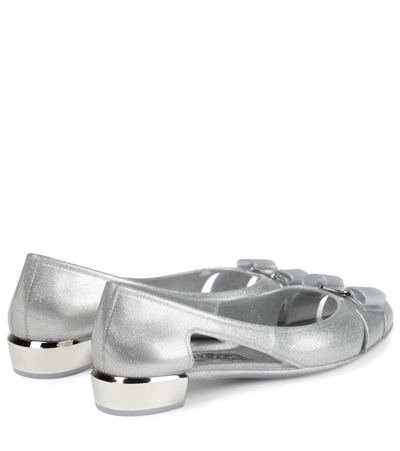 Shop Ferragamo Vara Jelly Ballet Flats In Silver Glitter
