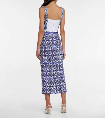 Shop Dolce & Gabbana Printed Silk-blend Midi Skirt In Tris Maioliche F.bco