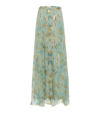 Shop Etro Floral Jacquard Silk Maxi Skirt In Azzurro