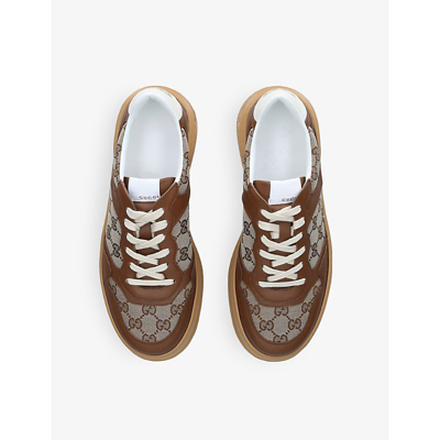 Shop Gucci Mens Brown Gg-embossed Leather Flatform Trainers