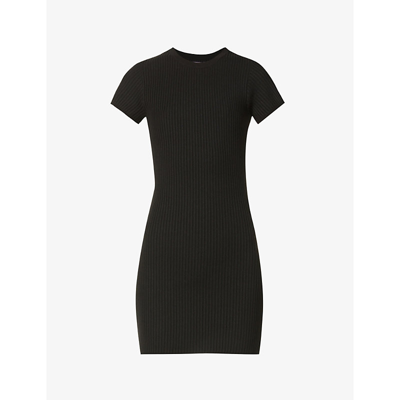 Shop Anine Bing Skylar Short-sleeved Knitted Mini Dress In Black