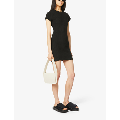 Shop Anine Bing Skylar Short-sleeved Knitted Mini Dress In Black