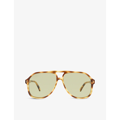 Shop Gucci Women's Brown Gg1042s Aviator-frame Acetate Sunglasses