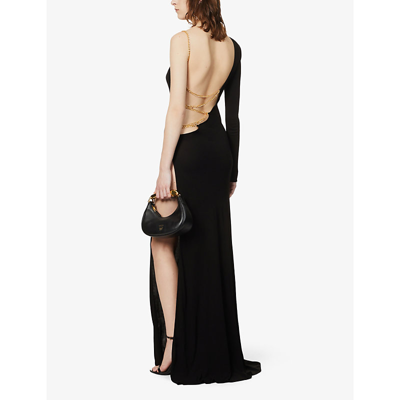 Shop Dundas Perrie Asymmetric Stretch-crepe Gown In Black