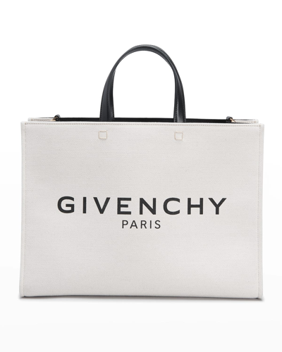 Givenchy G-tote Medium Shopping Bag In Canvas In Beige/black