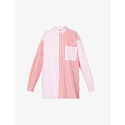 Shop Blanca Studio Benny Striped Contrast-panels Cotton-blend Shirt In Red Pink