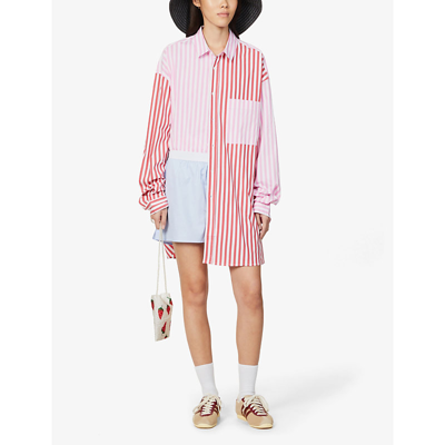 Shop Blanca Studio Benny Striped Contrast-panels Cotton-blend Shirt In Red Pink