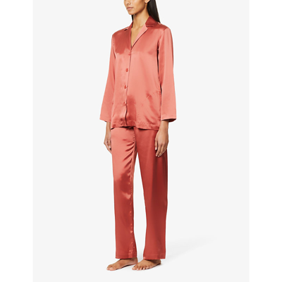 Shop La Perla Womens Rose Noisette Loose-fit Long-sleeved Silk-satin Pyjamas