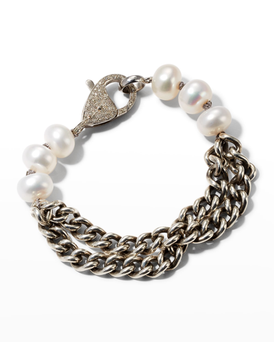 Shop Sheryl Lowe Sterling Silver Double Curb Chain Bracelet With Pave Diamond Clasp