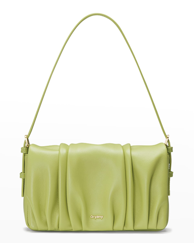 Shop Oryany Bell Flap Ruched Leather Shoulder Bag In Sweet Green