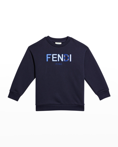 Shop Fendi Boy's Logo Mixed Pattern Sweatshirt In F0qb0 Navy