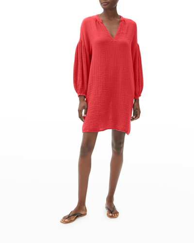 Shop Michael Stars Katrina Blouson-sleeve Cotton Gauze Dress In Sal