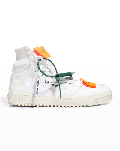 Shop Off-white Men's Court Leather High-top Sneakers In White/ Orange