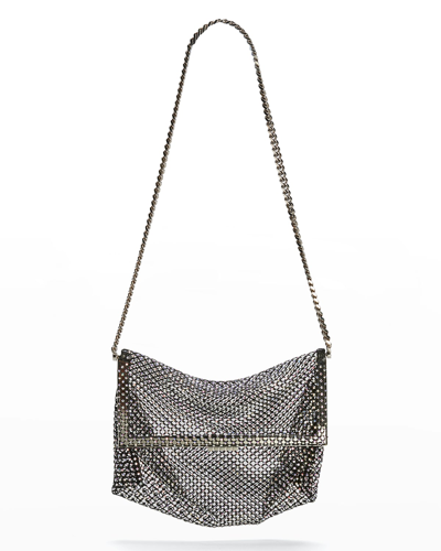 Shop Saint Laurent Fanny Medium Crystal Netted Shoulder Bag In Nero Crystal