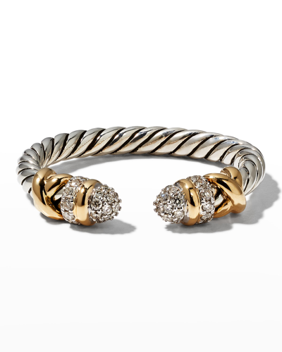 Shop David Yurman Petite Helena Open Ring With Diamonds In Silver And Gold In Adi